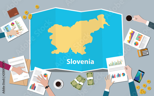 slovenia economy country growth nation team discuss with fold maps view from top