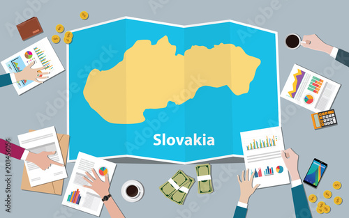 slovakia economy country growth nation team discuss with fold maps view from top