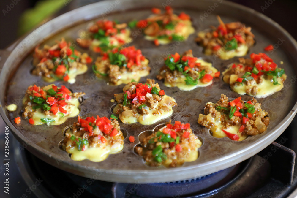 Kuih Cara Berlauk mini pancake with minced meat topping Kuih Cara Berlauk mini pancake with minced meat topping