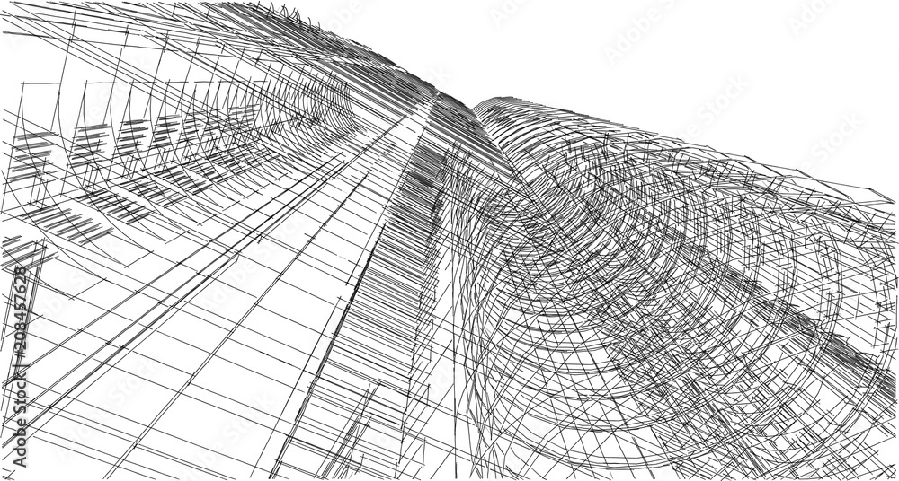 Obraz premium Abstract 3D building wireframe structure. Illustration construction graphic idea , Architectural sketch idea.