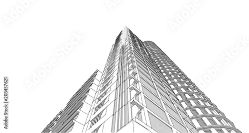 Abstract 3D building wireframe structure. Illustration construction graphic idea   Architectural sketch idea.