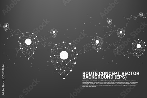 Vector Travel Network Pin mark polygon dot connected line: concept of travel route, location, journey