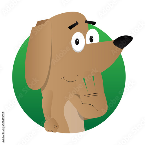 Cartoon illustrated dog showing deny or refuse hand gesture.