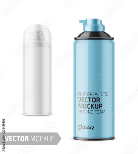White glossy tin can for shaving foam.