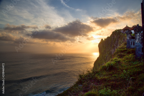 Sunset landscape of Bali sea and mountains, Indonesia
