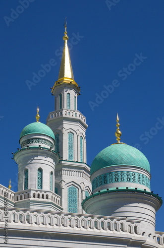Domes of the Moscow Cathedral mosque against the blue sky in Moscow, Russia photo