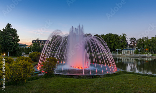 Fountain in the summer Park on the lake