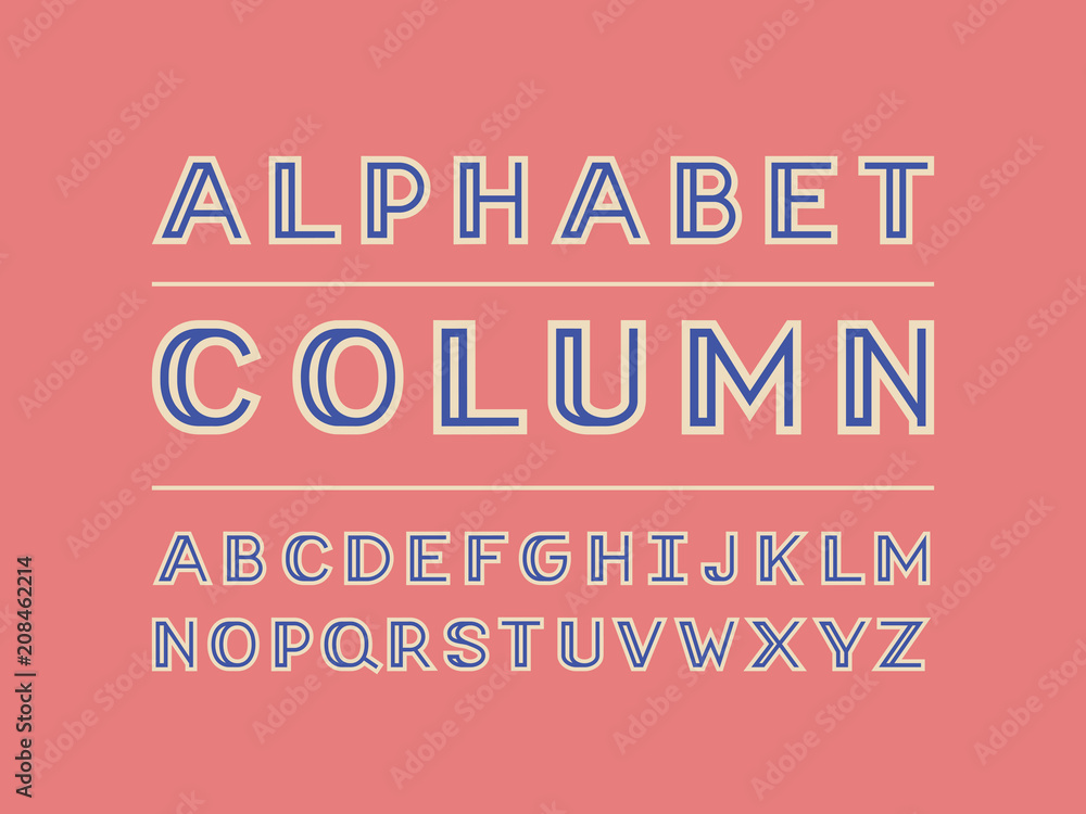 Column color font. Vector alphabet 