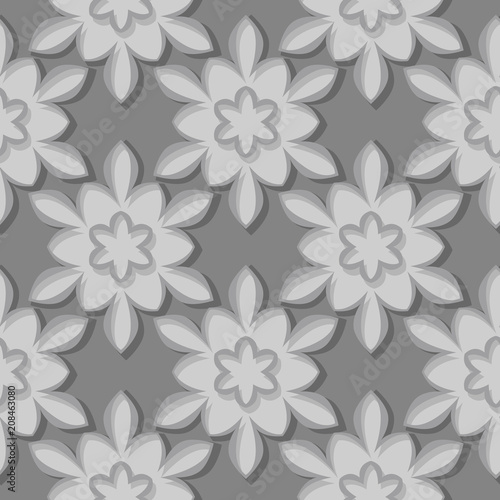 Seamless pattern. Floral gray 3d background