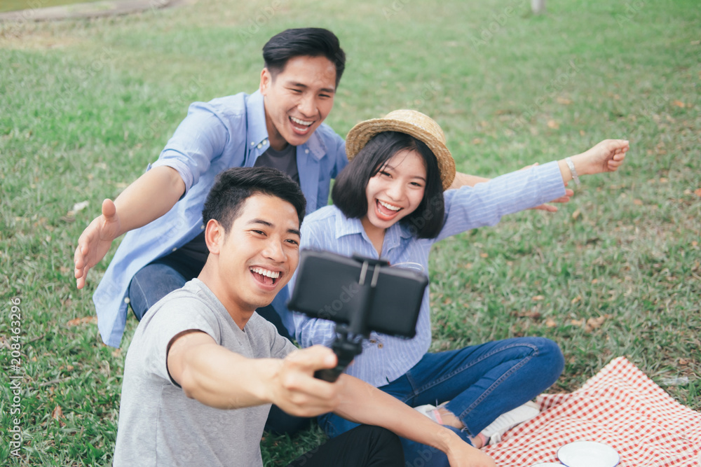 Young teen groups selfie by mobile phone. Happy and smile people. Young teen groups selfie by mobile phone. Happy and smile people.