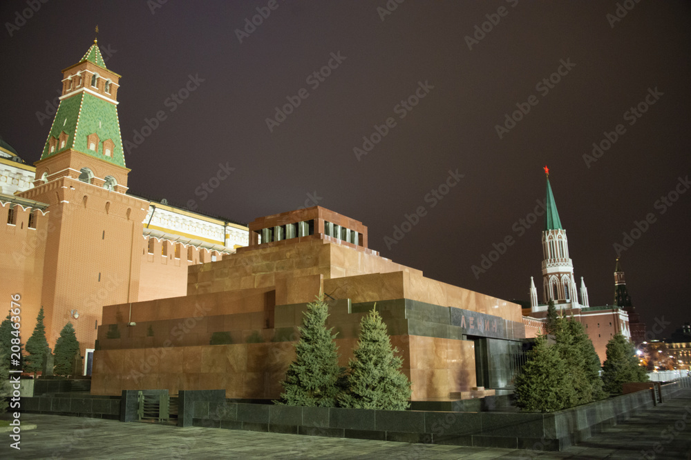 Fototapeta premium Red Square, Moscow, Russia, - March 4, 2017/ View to Lenin's Mausoleum at Red Square of Moscow - evening.