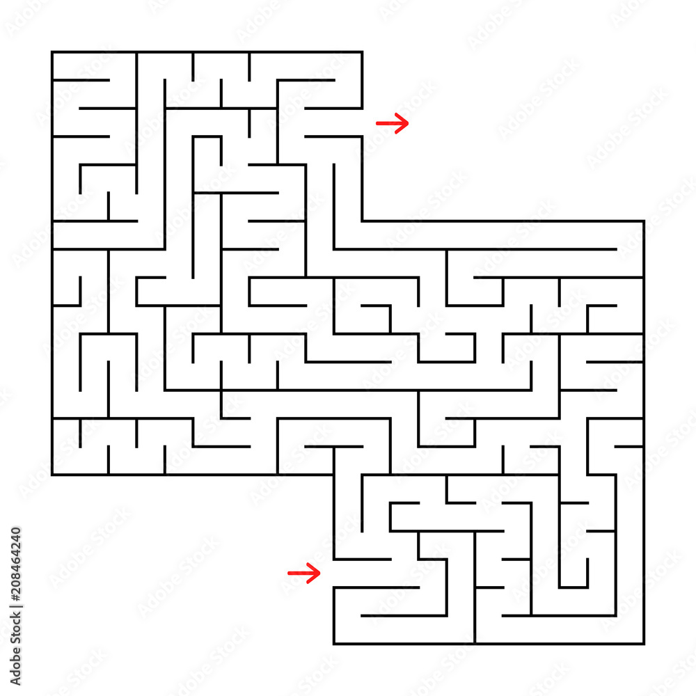 Abstract square isolated maze. Black color. An interesting and useful game for children and adults. Simple flat vector illustration. With a place for your image Abstract square isolated maze. Black color. An interesting and useful game for children and adults. Simple flat vector illustration. With a place for your image