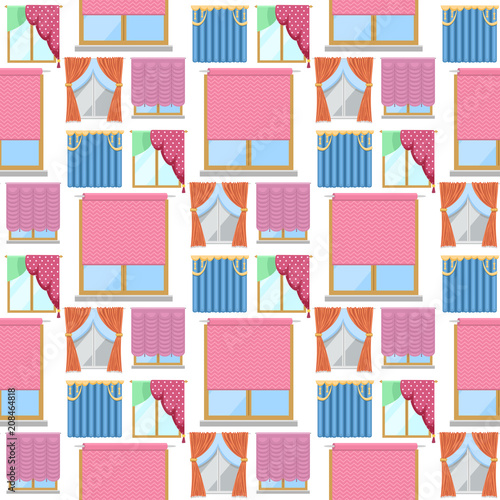 Window curtains seamless pattern background room blinds jalousie for house or creative home interior vector illustration.