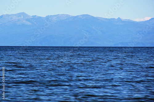 Beautiful panoramic view for lake Baikal and mountains in Buryatia.