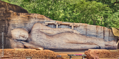 Recumbent  Buddha statue at The Gal Vihara. Panorama