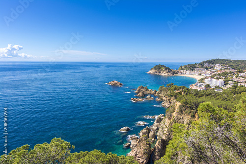 Spanish mediterranean coast at the Costa Brava with village Tossa de Mar and his medieval castle