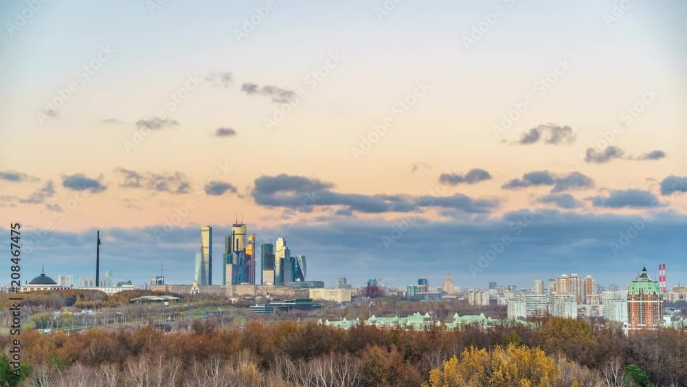 Timelapse of aerial wiev on Moscow city at autumn: day to night transition Timelapse of aerial wiev on Moscow city at autumn: day to night transition
