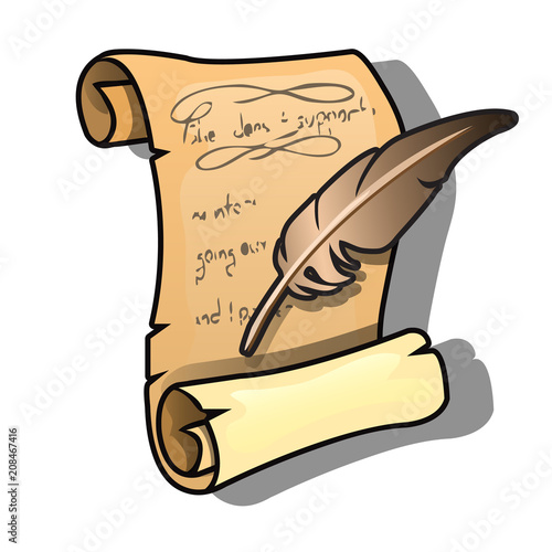 A rolled sheet of vintage paper with a handwritten message. Vector illustration.