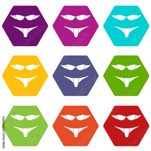 Retro bikini icons 9 set coloful isolated on white for web