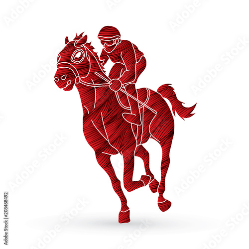Jockey riding horse, hose racing designed using grunge brush graphic vector.