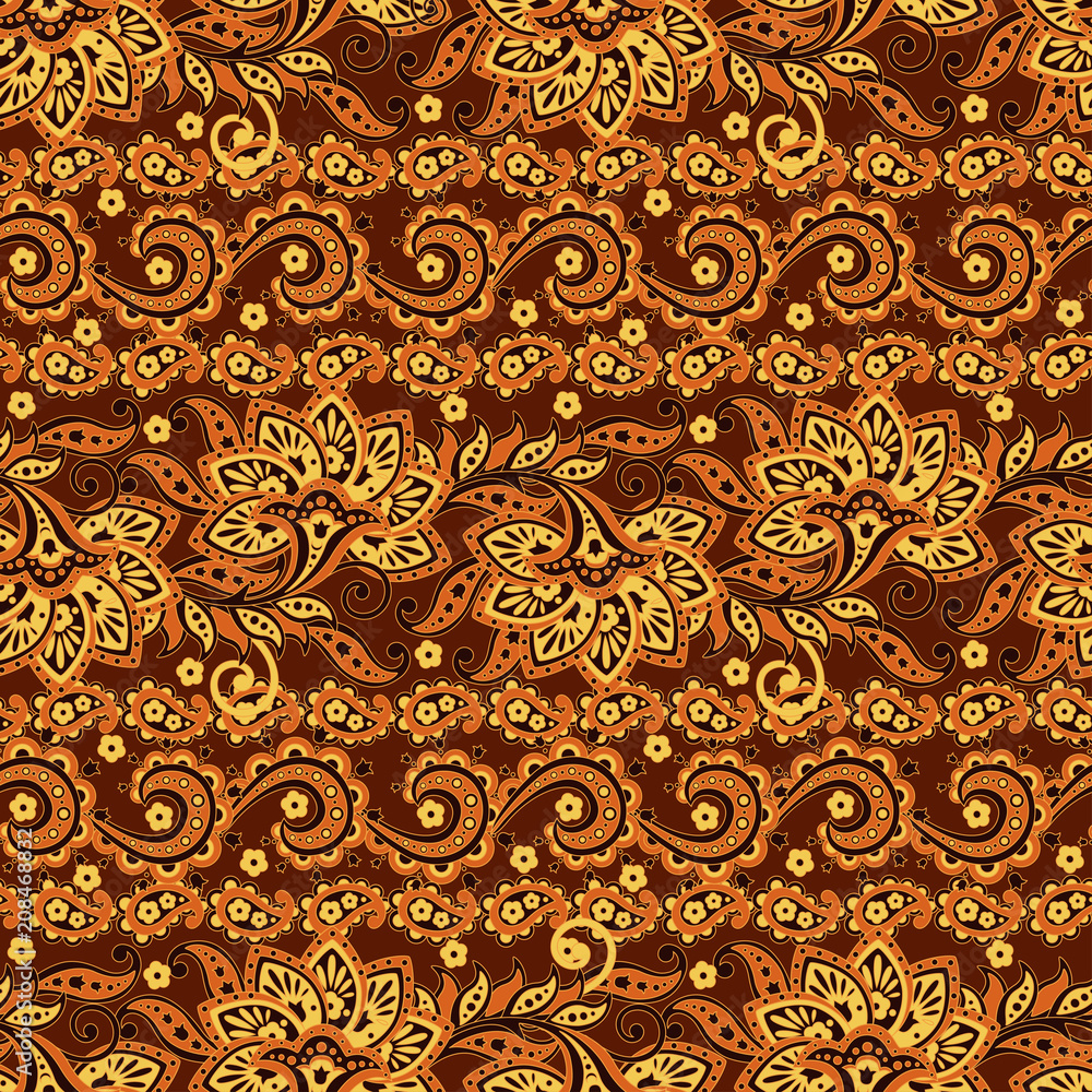 Paisley Floral ethnic seamless Pattern.Ornamental motifs of the Indian fabric patterns.