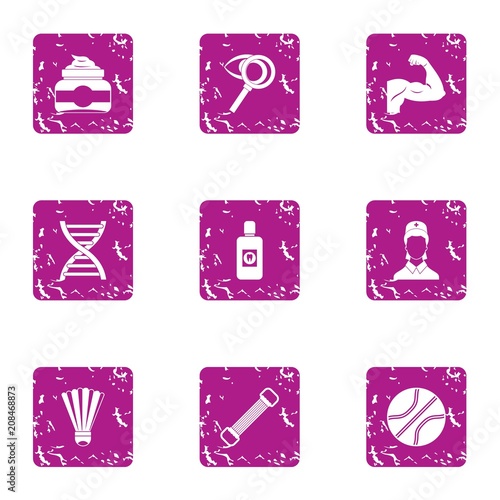 Physical readiness icons set. Grunge set of 9 physical readiness vector icons for web isolated on white background