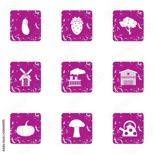 Green backyard icons set. Grunge set of 9 green backyard vector icons for web isolated on white background