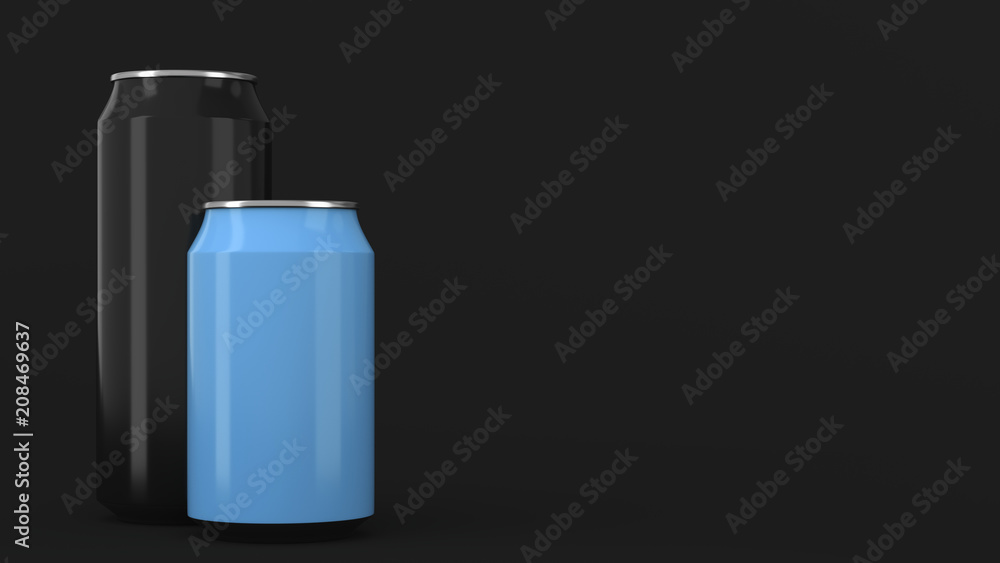 Big black and small blue aluminum soda cans mockup Big black and small blue aluminum soda cans mockup