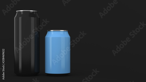 Big black and small blue aluminum soda cans mockup