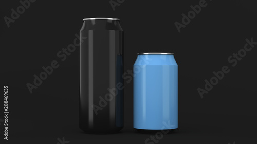 Big black and small blue aluminum soda cans mockup