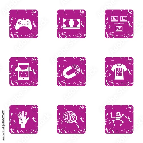 Money magnet icons set. Grunge set of 9 money magnet vector icons for web isolated on white background