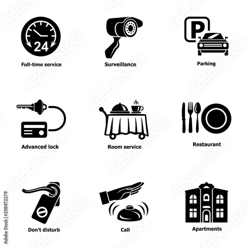Serving the room icons set. Simple set of 9 serving the room vector icons for web isolated on white background
