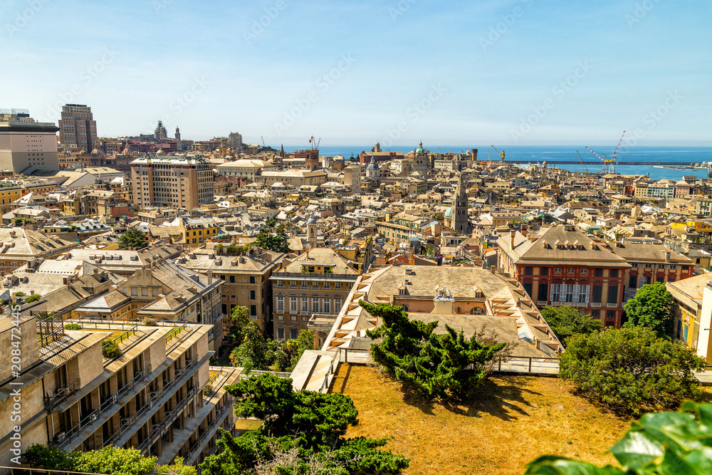 View of Genoa, cityscape of historical centre and the port