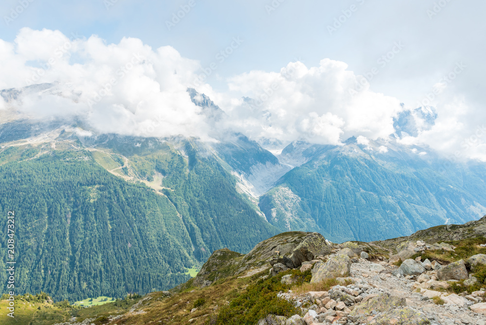 Fototapeta premium Views over Chamonix and Mont Blanc in Auvergne-Rhône-Alpes in France