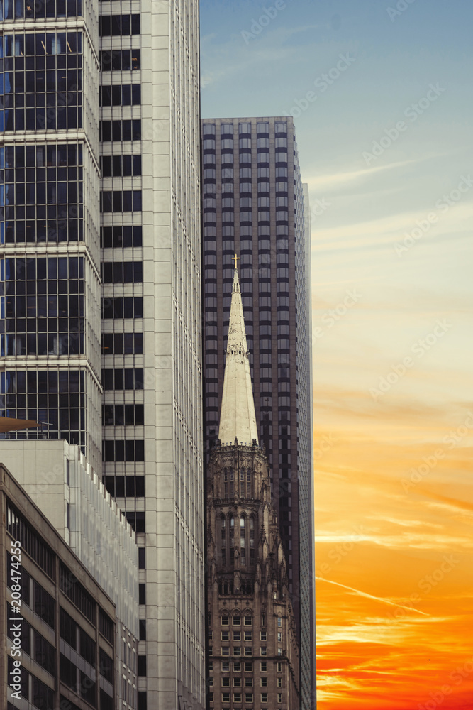 Obraz premium View of Chicago downtown with people and skyscrapers, Illinois, USA 