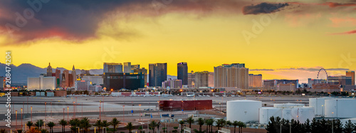 Photography Skyline view at sunset of the famous Las Vegas Strip located in world class hote