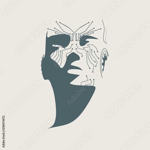 Humanoid robot head. Robotics industry relative image.