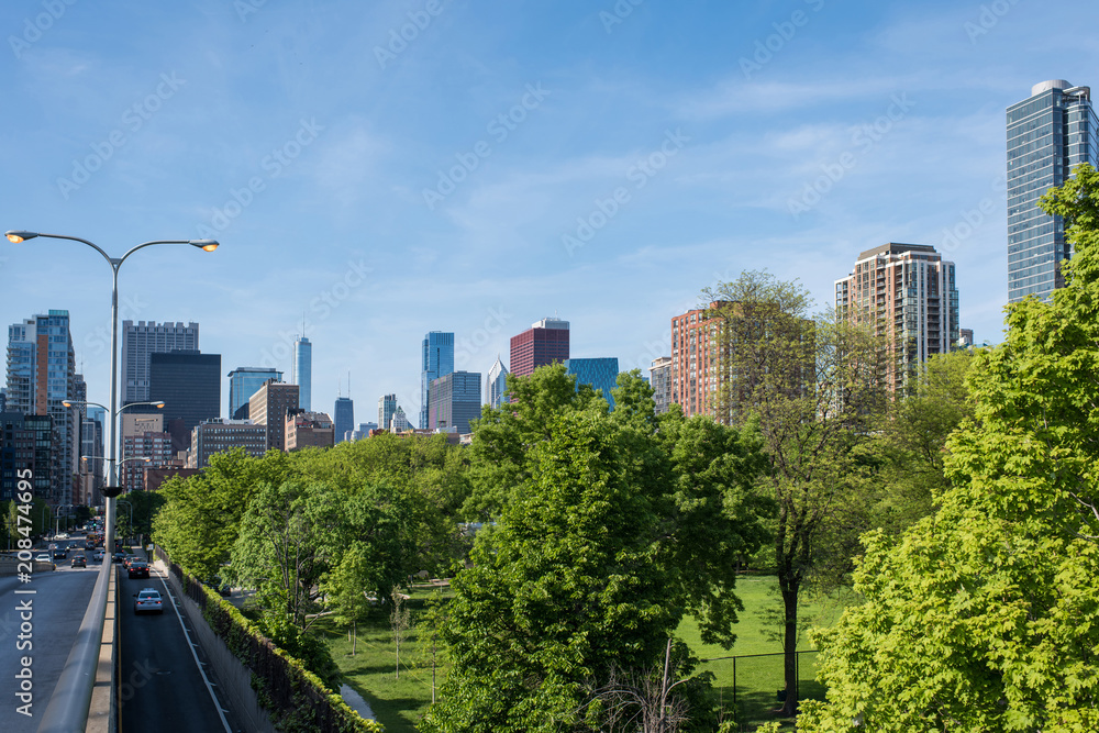 view from Millennium Park on Chicago downtown