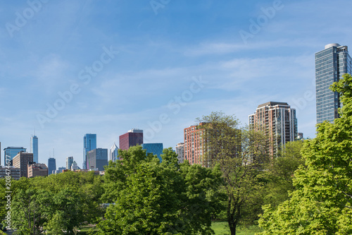 view from Millennium Park on Chicago downtown