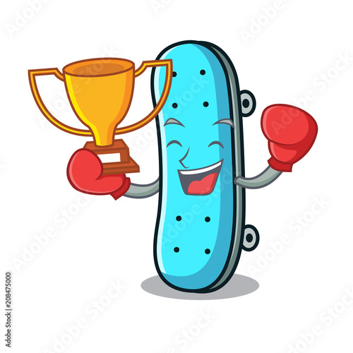 Boxing winner skateboard mascot cartoon style