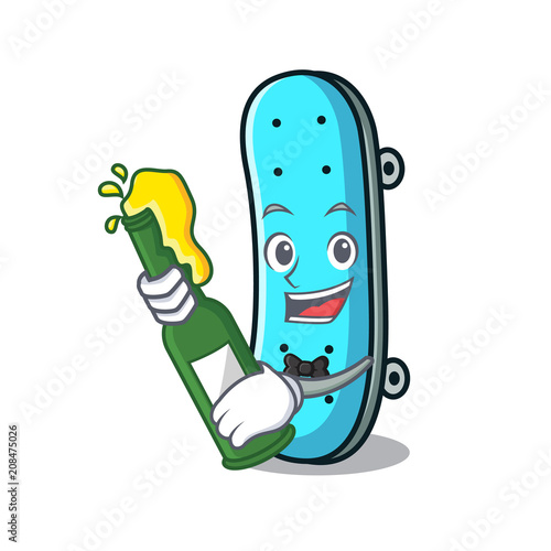 With beer skateboard mascot cartoon style