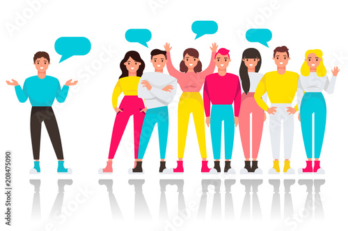 talking group of young people. vector cartoon illustration
