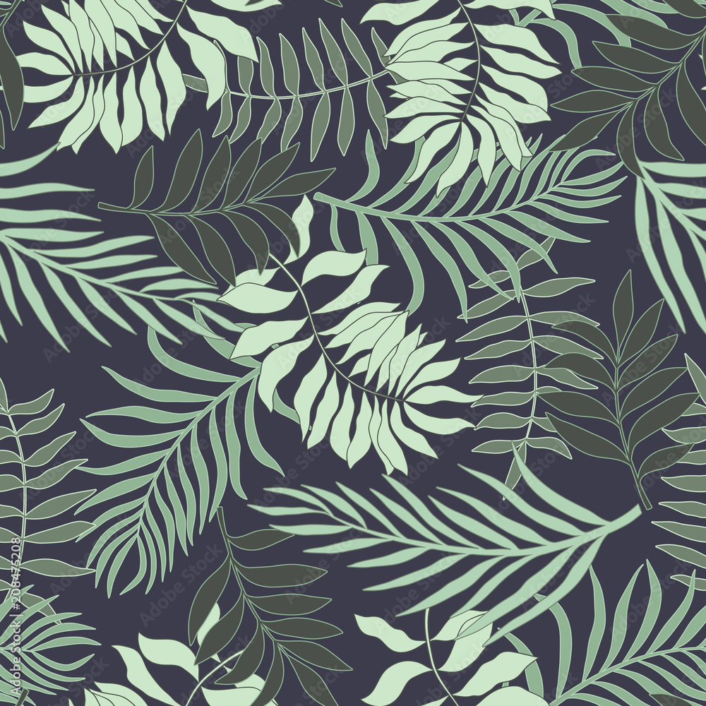 Fototapeta premium Tropical background with palm leaves. Seamless floral pattern. Summer vector illustration