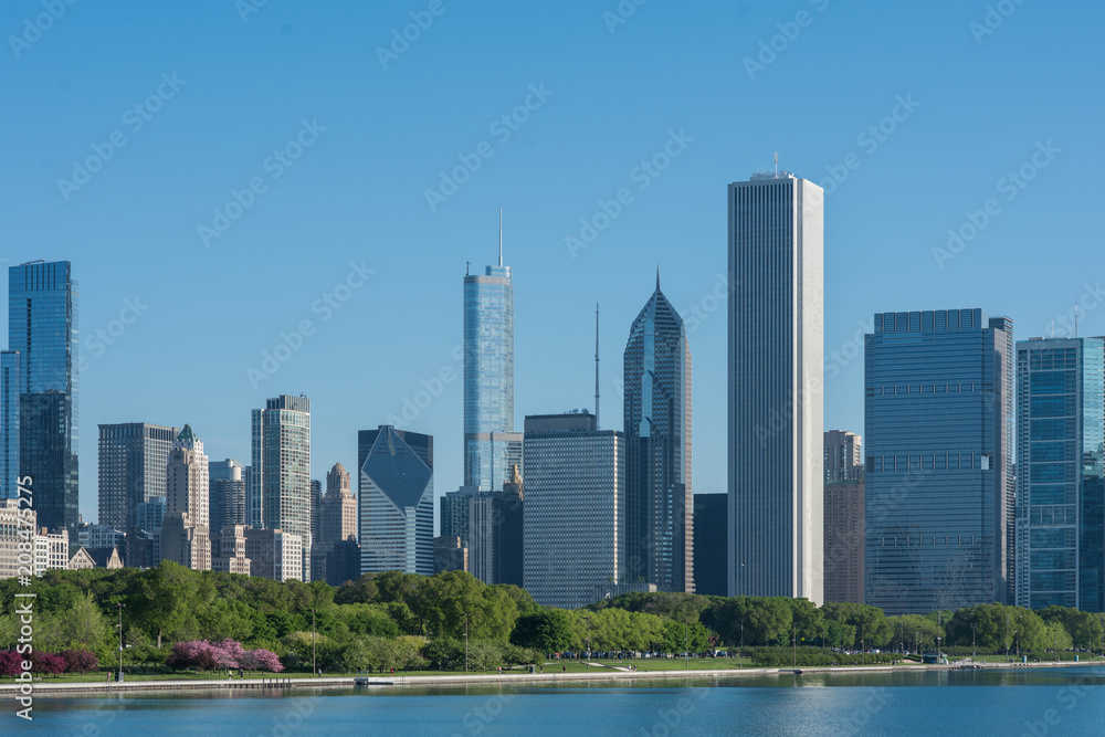 View of The Chicago River and skyscrapers in downtown Chicago,Illinois, USA 