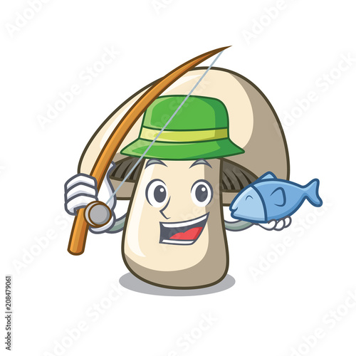 Fishing champignon mushroom mascot cartoon
