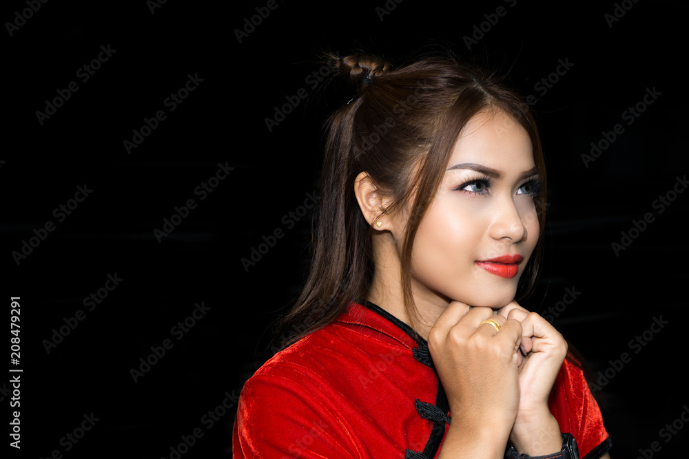 Bell portrait shooting in the studio, she is wearing the Chinese traditional shirt to act some charming pose for perfect portrait shooting. Bell portrait shooting in the studio, she is wearing the Chinese traditional shirt to act some charming pose for perfect portrait shooting.