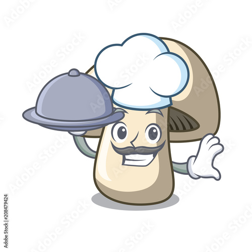 Chef with food champignon mushroom mascot cartoon