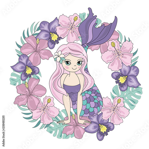 Sea Ocean Tropical Summer Vector Colorful Illustration MERMAID FLOWER art projects, prints, T-shirts, posters, bags, scrapbooking, cardmaking, planner stickers, postcards, invitations, fabrics