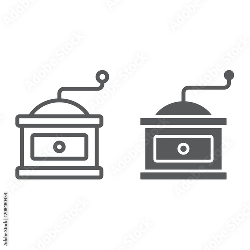 Coffee grinder line and glyph icon, coffee and cafe, vintage sign vector graphics, a linear pattern on a white background, eps 10.