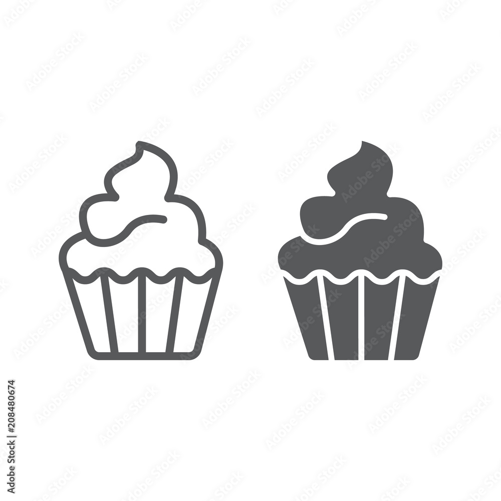 Cupcake line and glyph icon, sweet and tasty, dessert sign vector graphics, a linear pattern on a white background, eps 10. Cupcake line and glyph icon, sweet and tasty, dessert sign vector graphics, a linear pattern on a white background, eps 10.